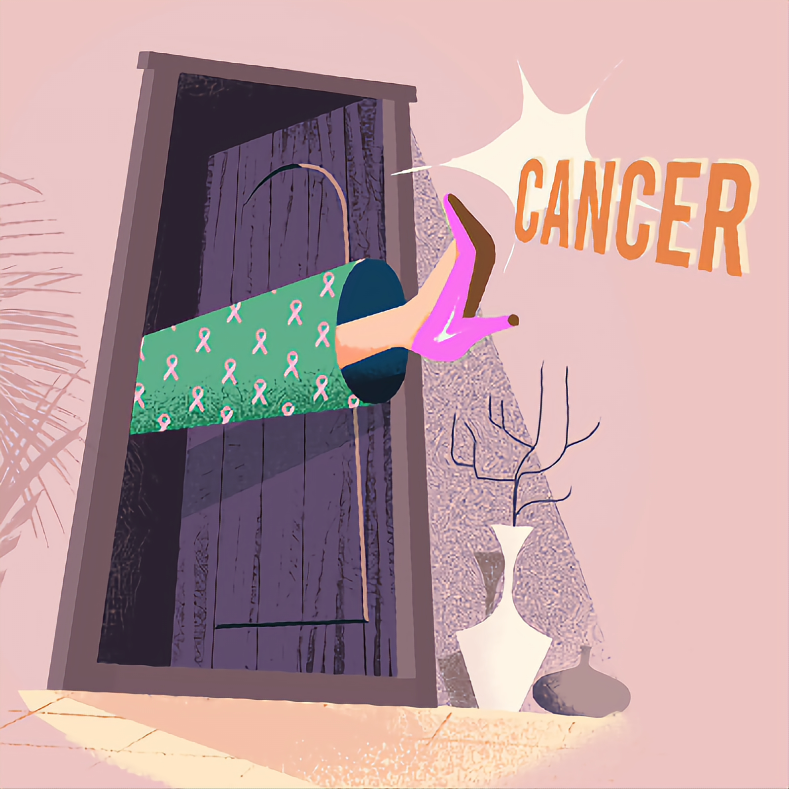 Kicking cancer out illustration