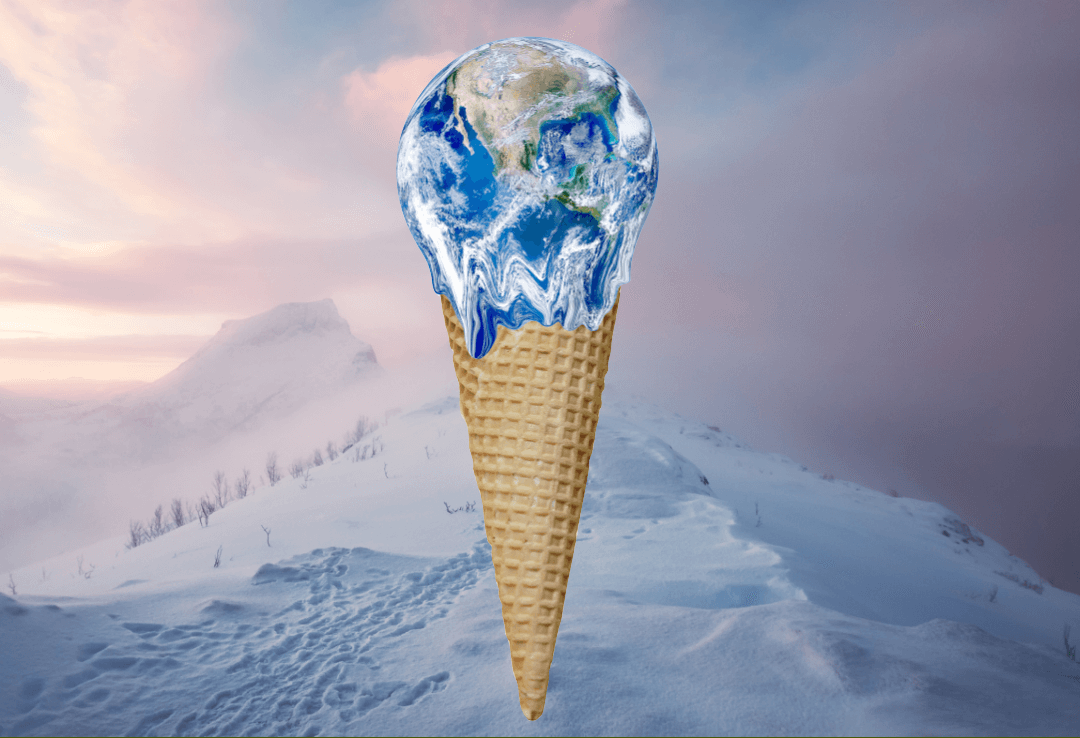 Ice cream with Earth imagery depicting global warming and climate change 