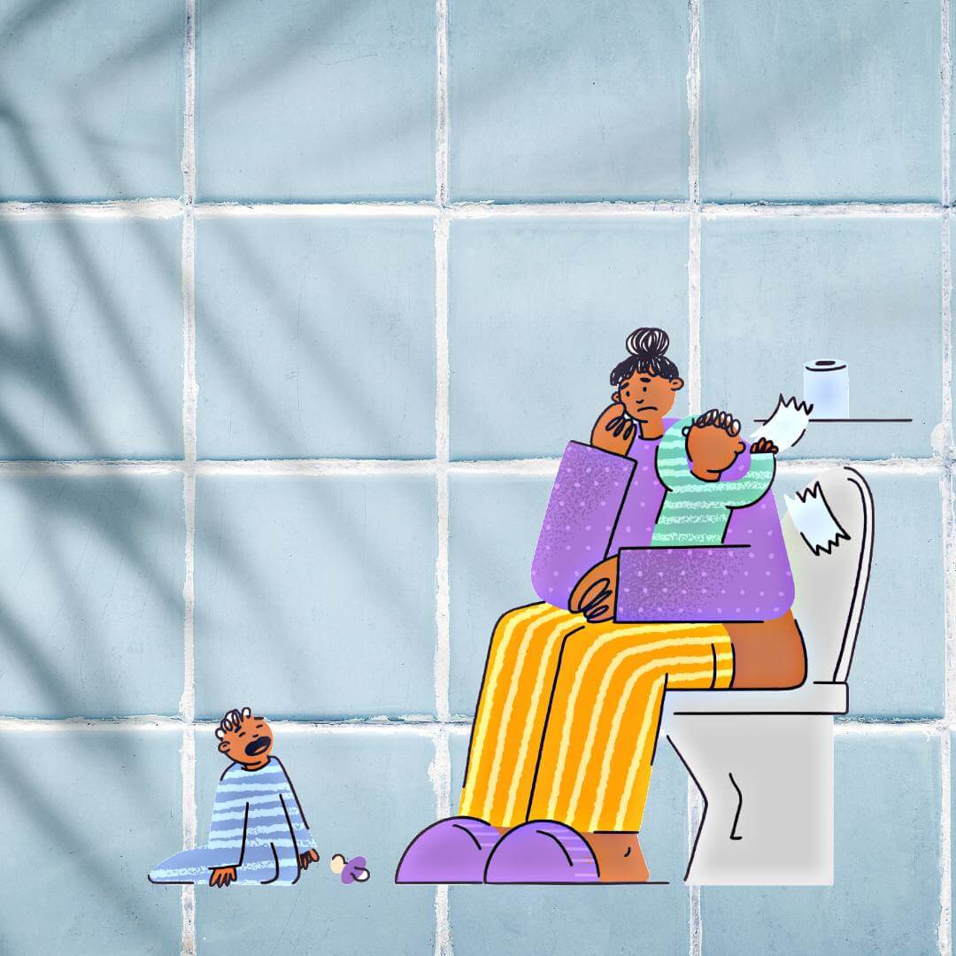 Mum sitting on toilet with kids,  without privacyMum sitting on toilet with kids  without privacy