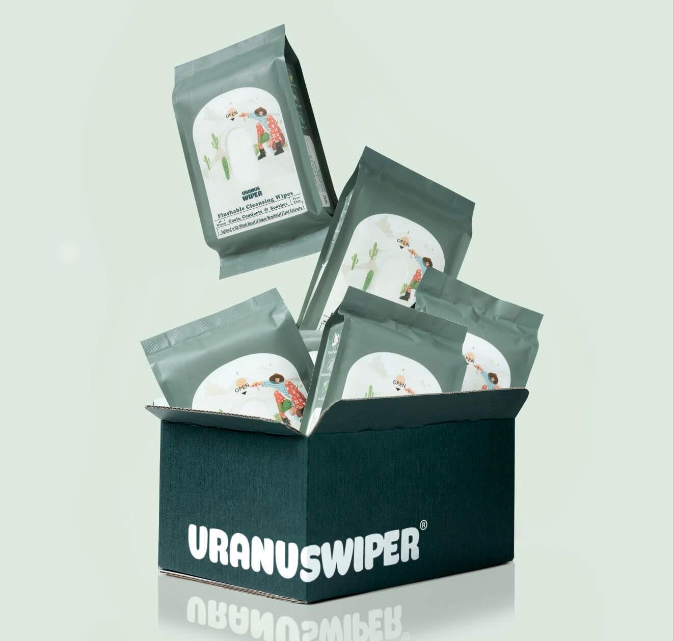 Uranus Wiper haemorrhoid wipes in biodegradeable delivery box